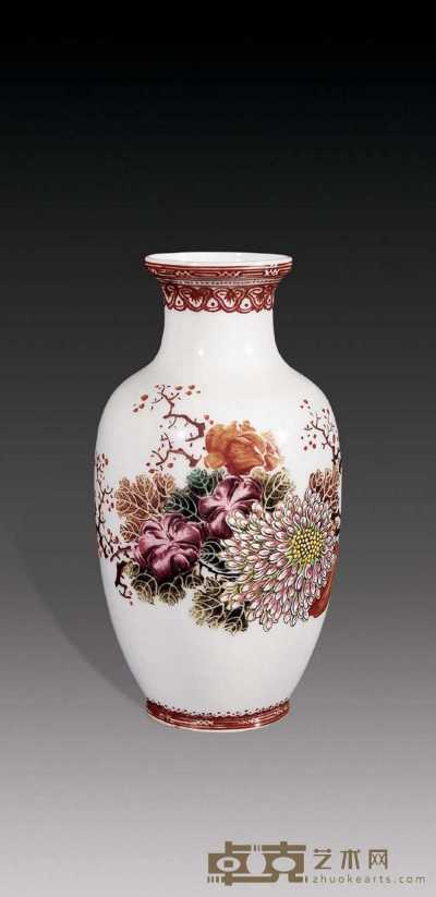民国 红彩花卉瓶 高12cm